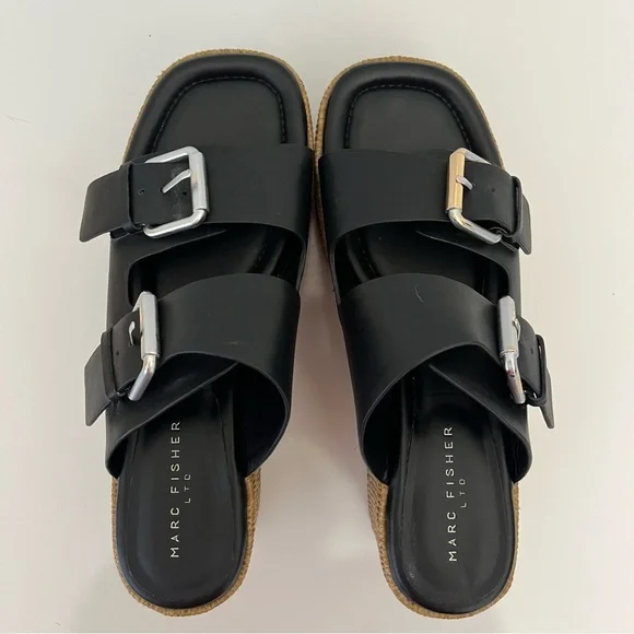 MARC FISHER Palery Platform Raffia Slide Sandal in Black NEW - Picture 8 of 13